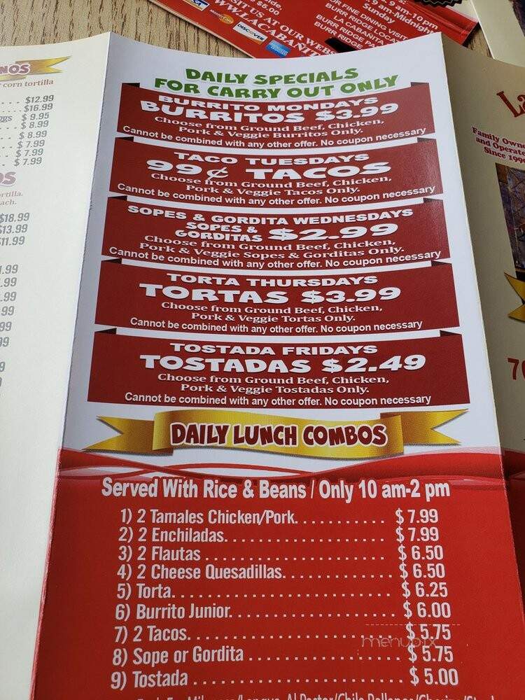 La Cabanita - Brookfield, IL menu_pic