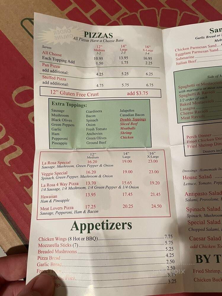 La Rosa Pizza On Golf - Skokie, IL menu_pic