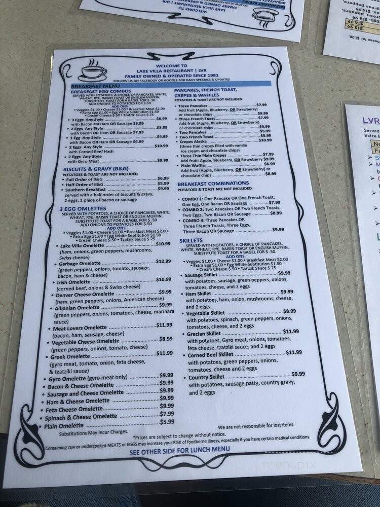 Lake Villa Restaurant - Lake Villa, IL menu_pic