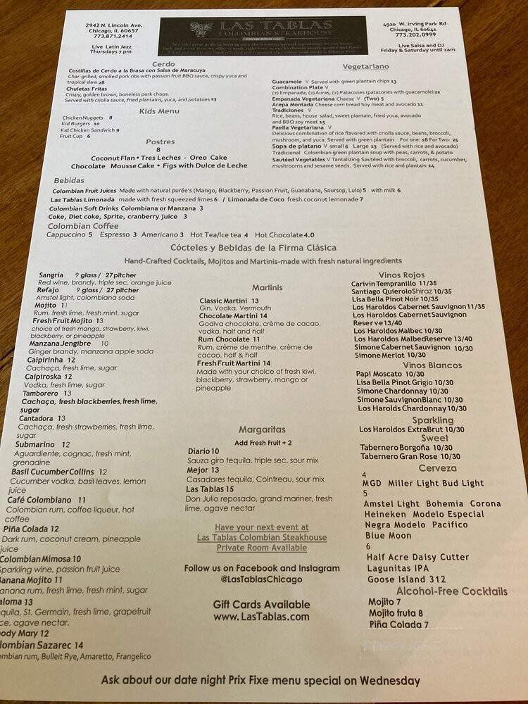Las Tablas Restaurant - Chicago, IL menu_pic
