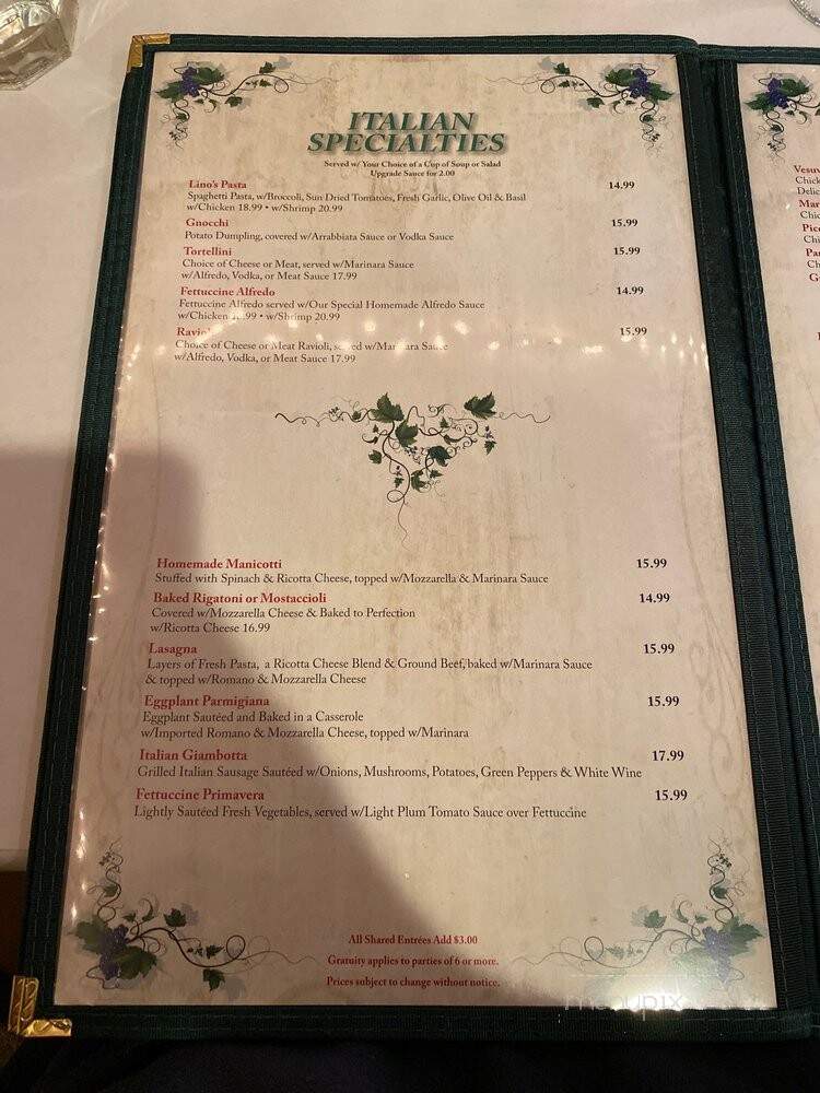 Lino's Ristorante & Pizza - Libertyville, IL menu_pic