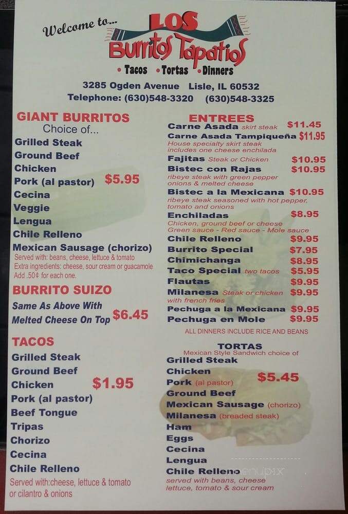 Los Burritos Tapatios - Lisle, IL menu_pic