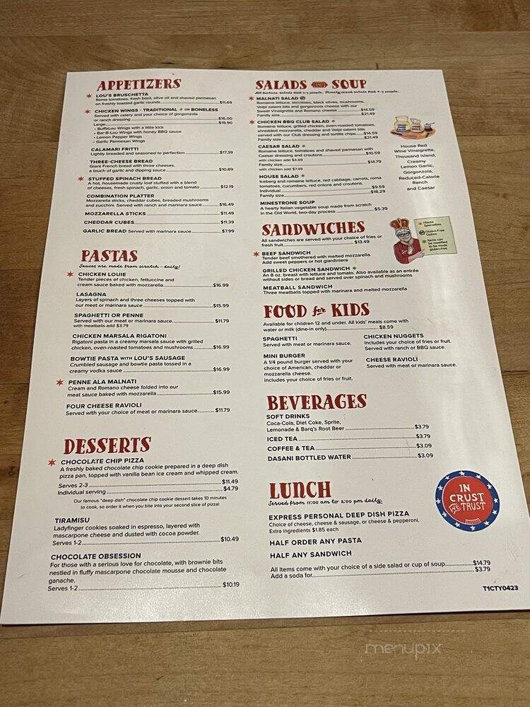 Lou Malnati's Pizzeria - Chicago, IL menu_pic