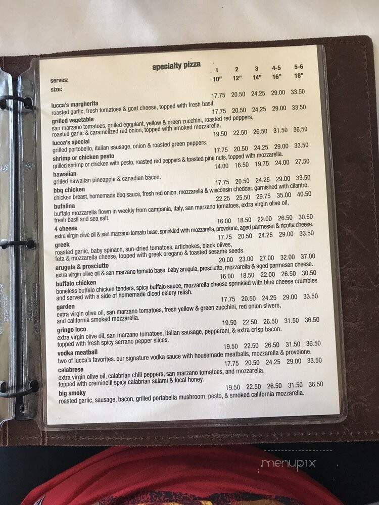 Lucca Pizzeria - La Grange, IL menu_pic