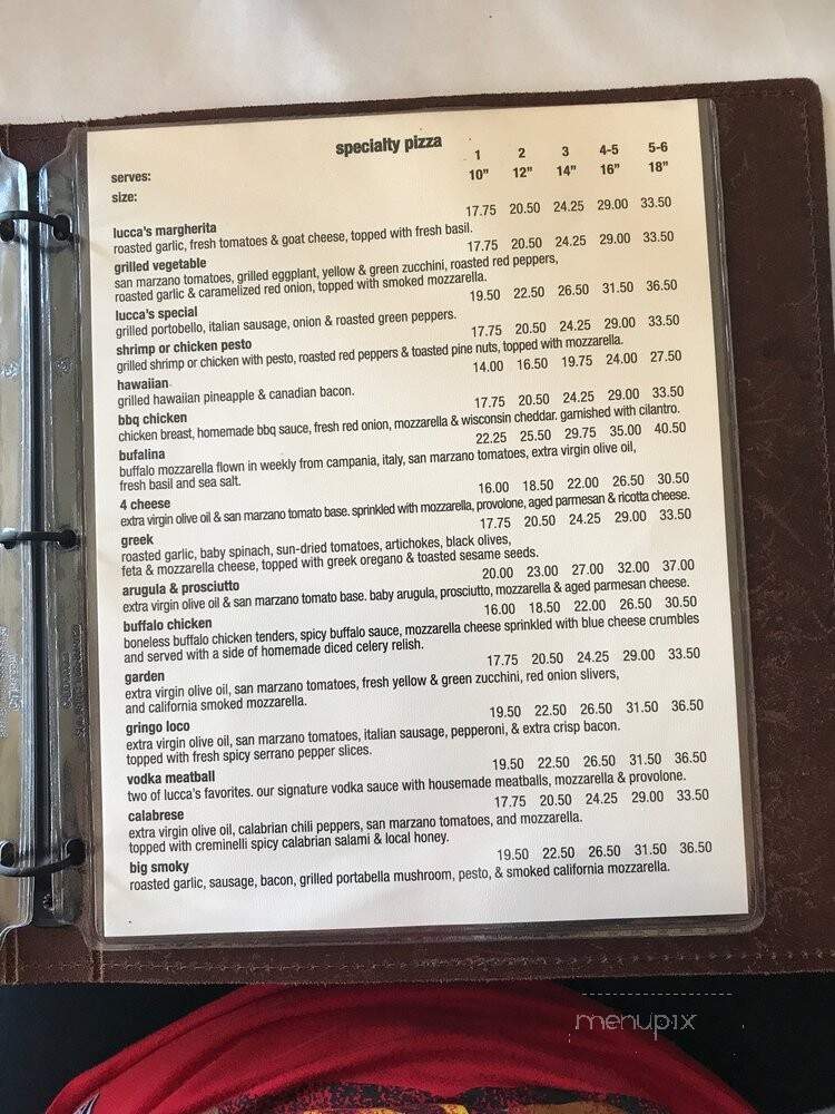 Lucca Pizzeria - La Grange, IL menu_pic