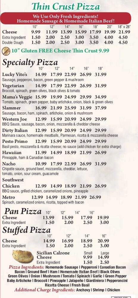 Lucky Vito's Pizzeria - Chicago, IL menu_pic