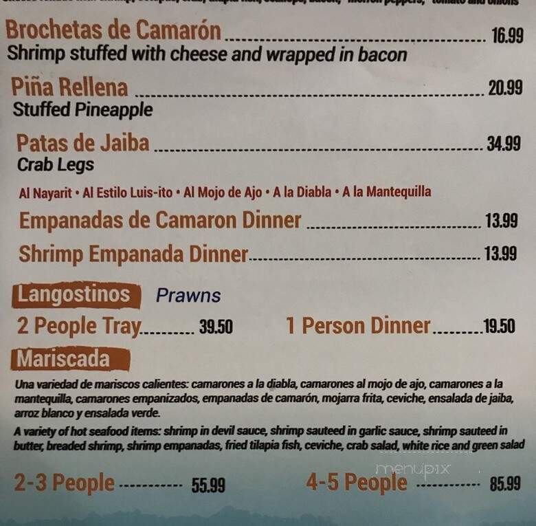 Luis Mariscos Restaurant - Chicago, IL menu_pic