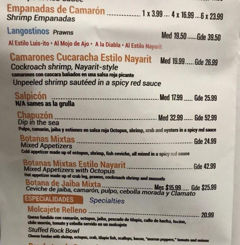 Luis Mariscos Restaurant - Chicago, IL menu_pic