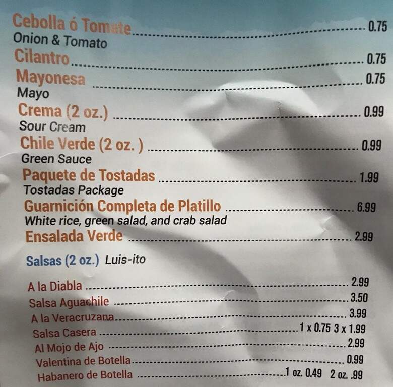 Luis Mariscos Restaurant - Chicago, IL menu_pic
