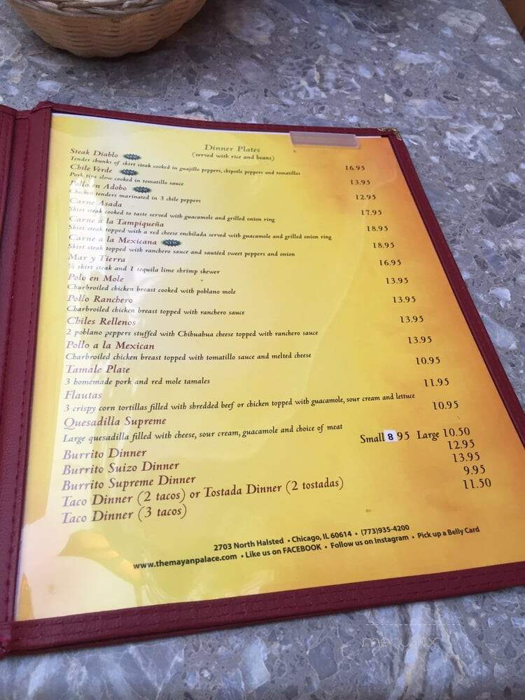 Mayan Palace Mexican Cuisine - Chicago, IL menu_pic