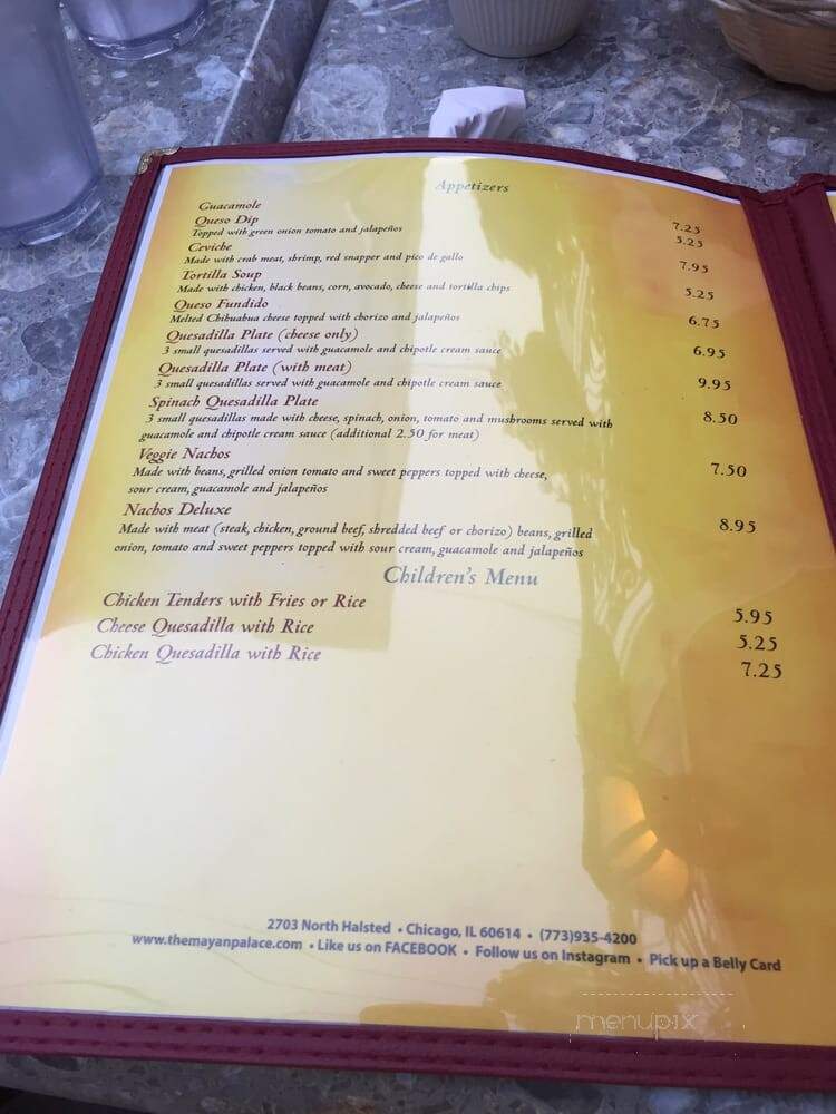 Mayan Palace Mexican Cuisine - Chicago, IL menu_pic