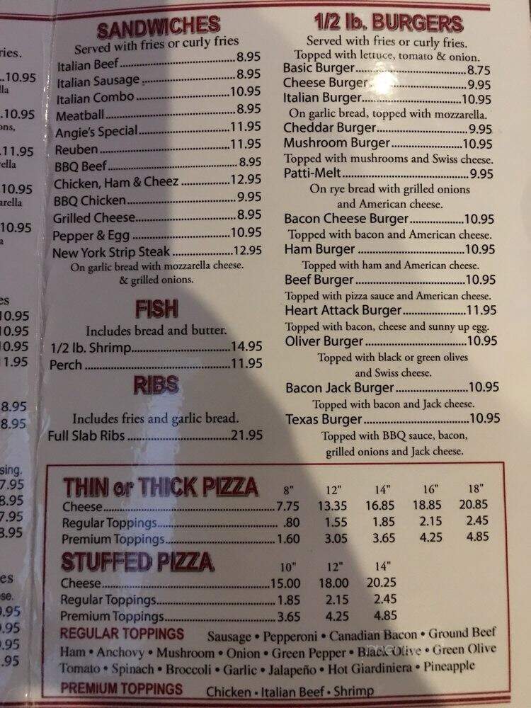 Angie's Restaurant - Chicago, IL menu_pic