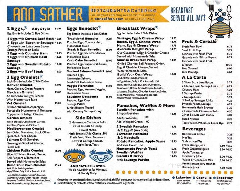 Ann Sather Restaurant - Chicago, IL menu_pic