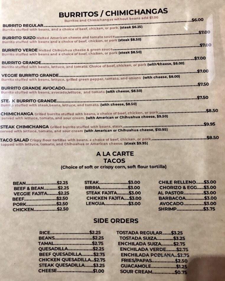 Mexico Uno - Palatine, IL menu_pic