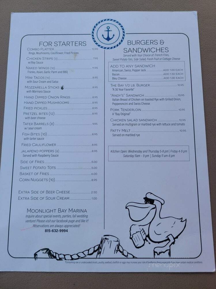 Moonlight Bay Marina & Restaurant - Sterling, IL menu_pic