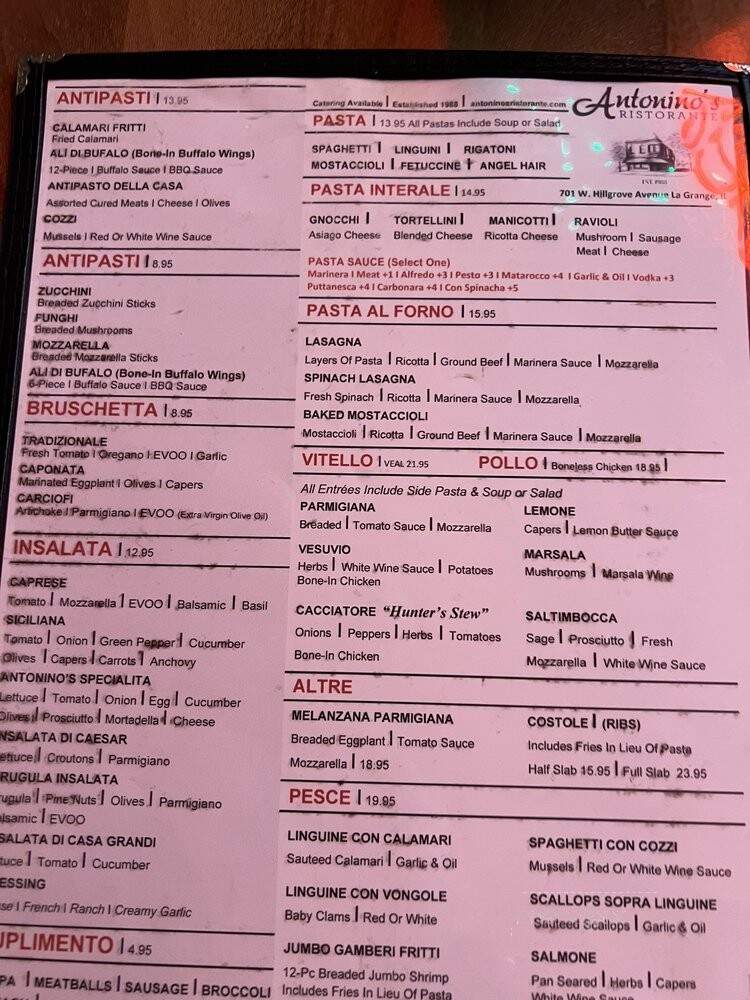 Antonino's Ristorante - La Grange, IL menu_pic