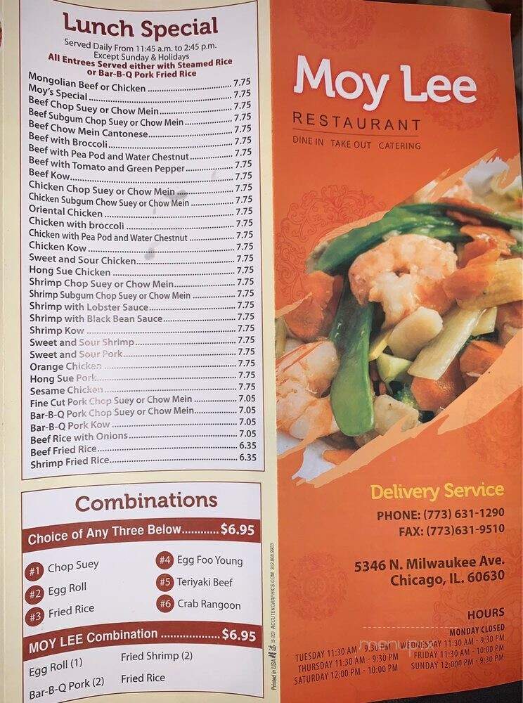 Moy Lee Chinese Restaurants - Chicago, IL menu_pic