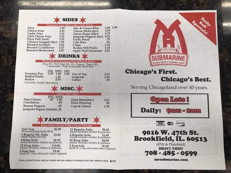 Mr Submarine - Brookfield, IL menu_pic