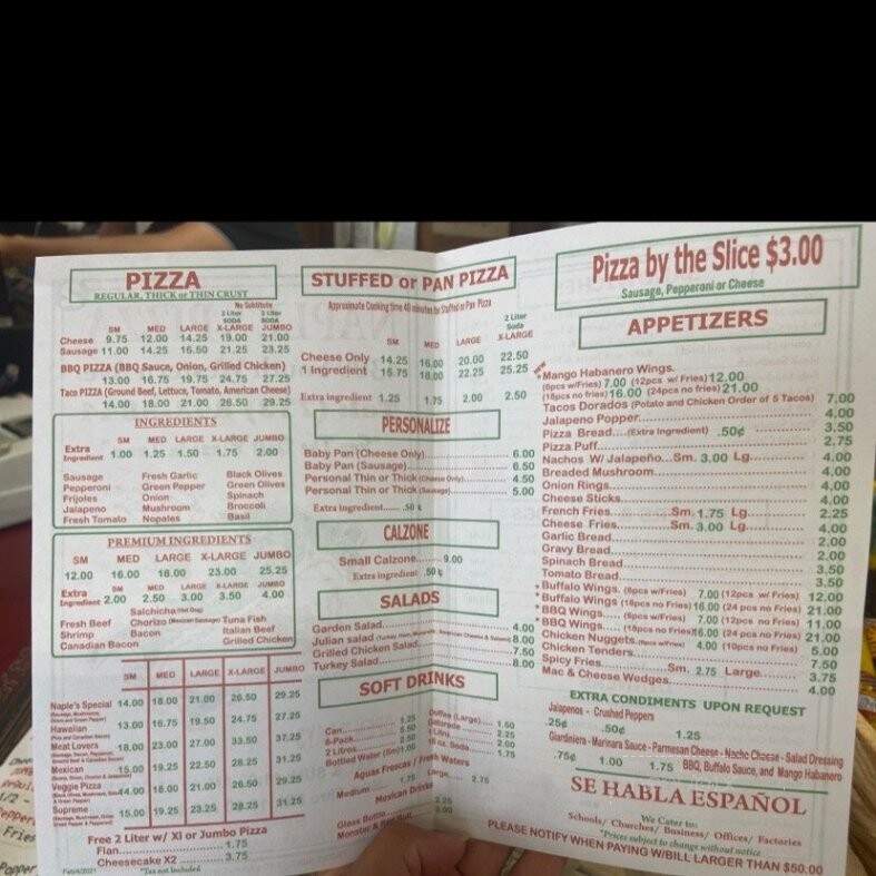 Naples Pizza - Chicago, IL menu_pic