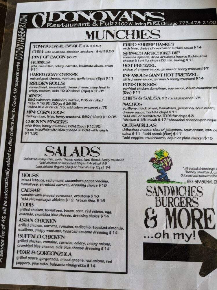 O'Donovan's Restaurant - Chicago, IL menu_pic
