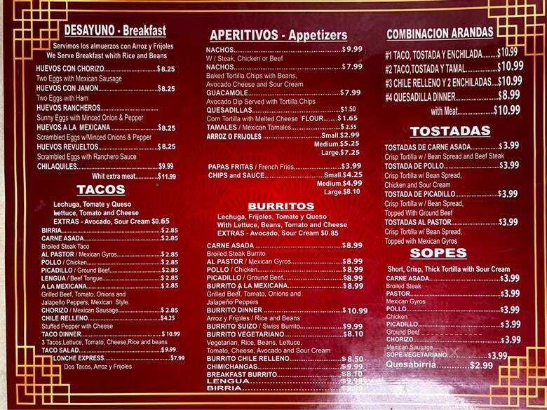 Arandas Taqueria - Des Plaines, IL menu_pic