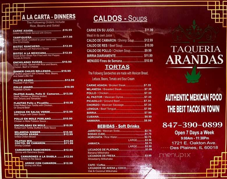 Arandas Taqueria - Des Plaines, IL menu_pic