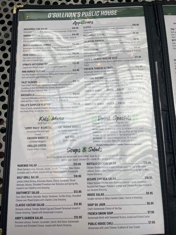 O'Sullivans Public House - Forest Park, IL menu_pic