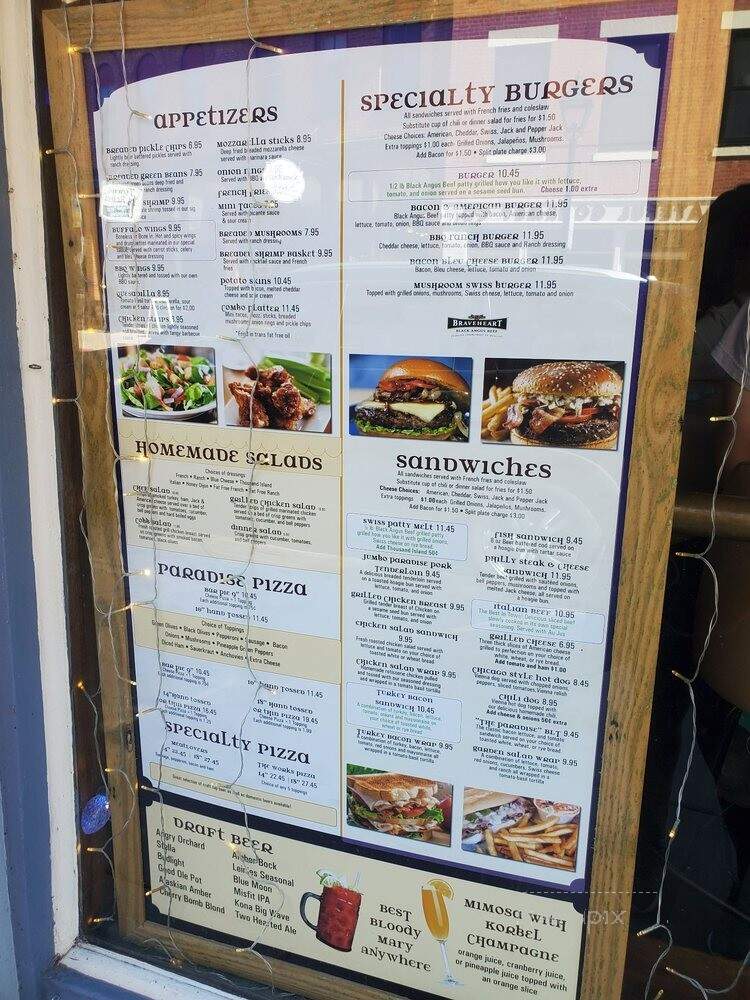 Paradise Bar & Grill - Galena, IL menu_pic