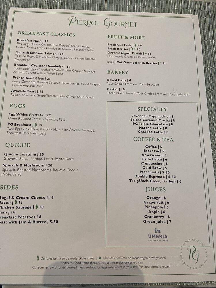 Pierrot Gourmet - Chicago, IL menu_pic