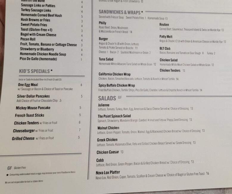 Point Restaurant - Gurnee, IL menu_pic