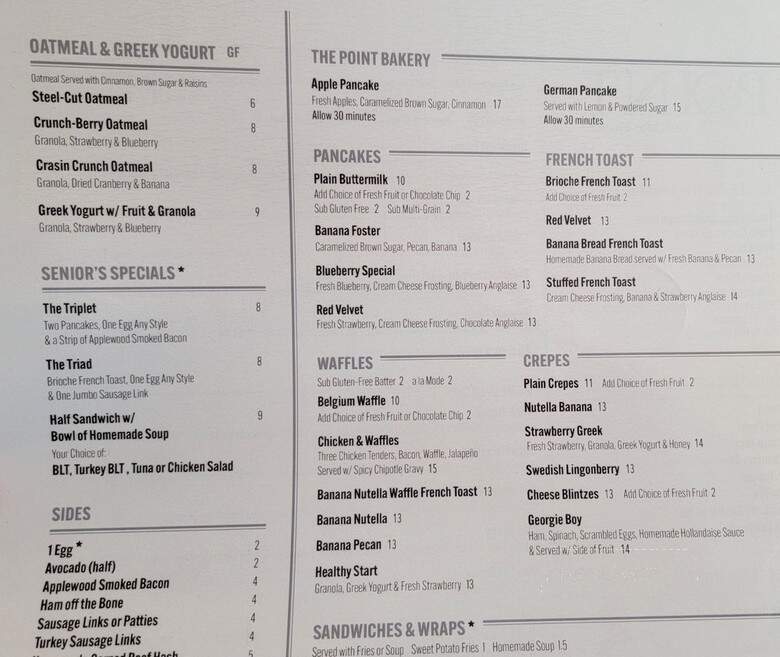 Point Restaurant - Gurnee, IL menu_pic