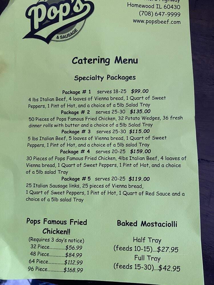 Pop's For Beef - Homewood, IL menu_pic