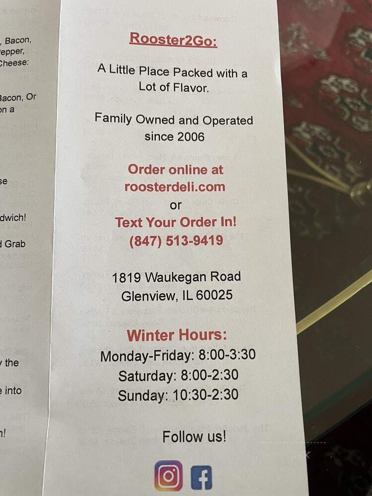 Red Rooster - Glenview, IL menu_pic