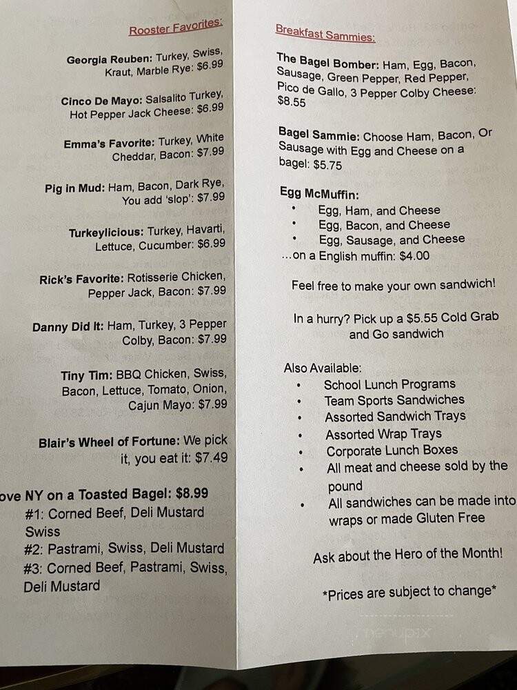 Red Rooster - Glenview, IL menu_pic