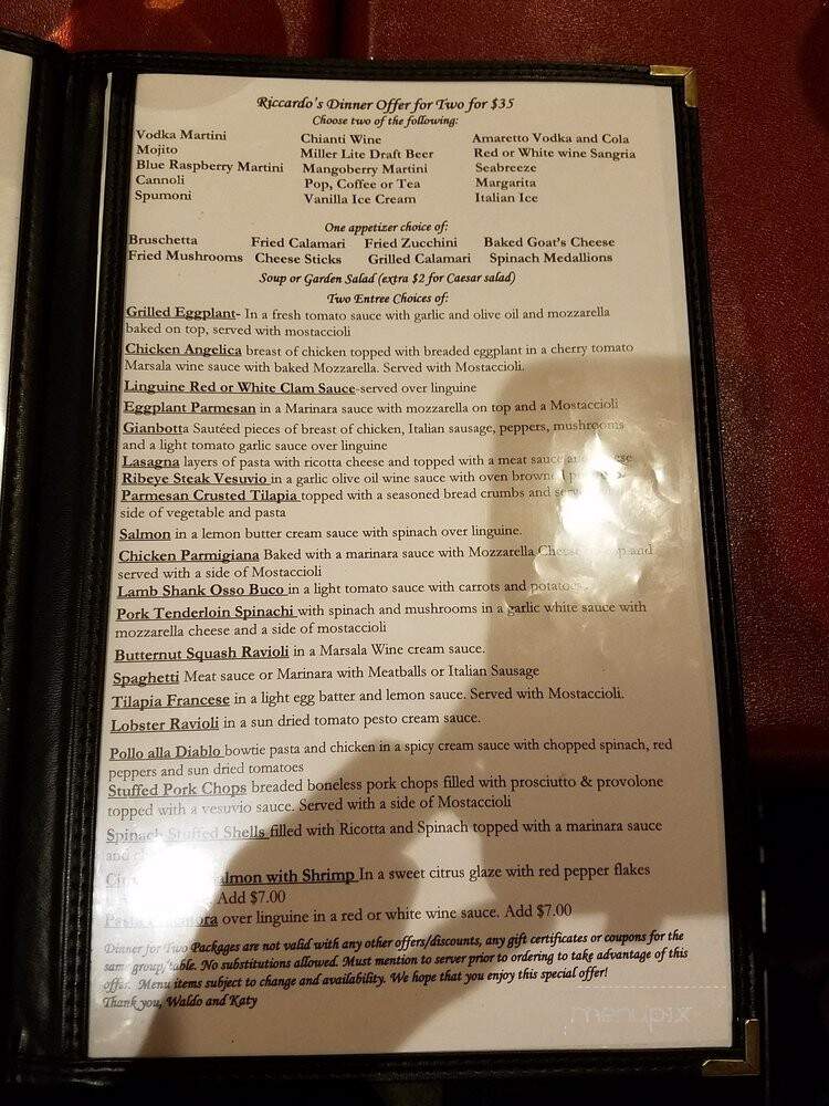 Riccardo's Ristorante - Schaumburg, IL menu_pic