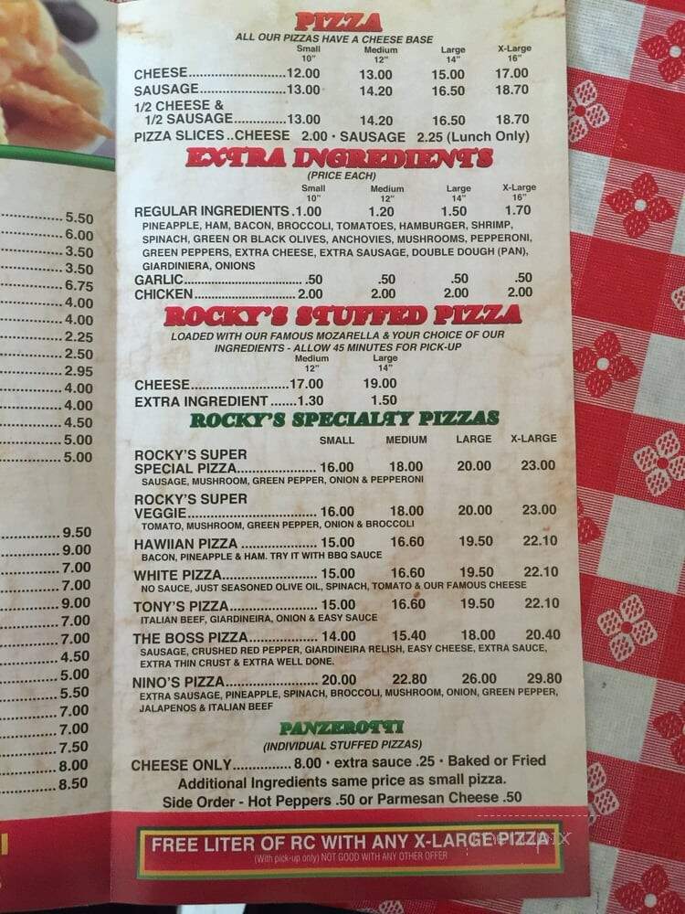 Rocky's Pizza & Restaurant - Westchester, IL menu_pic