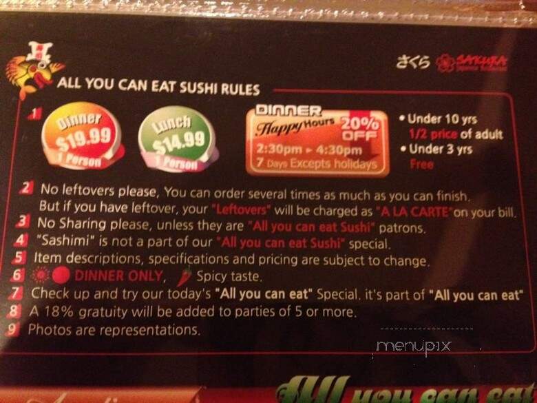 Sakura Japanese Restaurant - Naperville, IL menu_pic