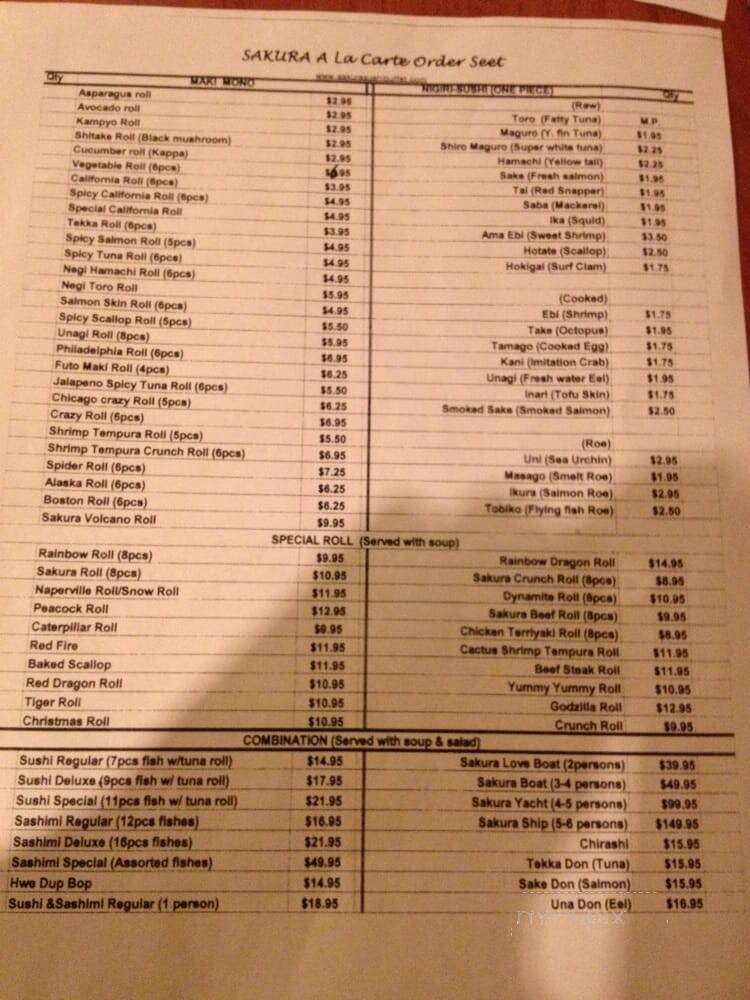 Sakura Japanese Restaurant - Naperville, IL menu_pic