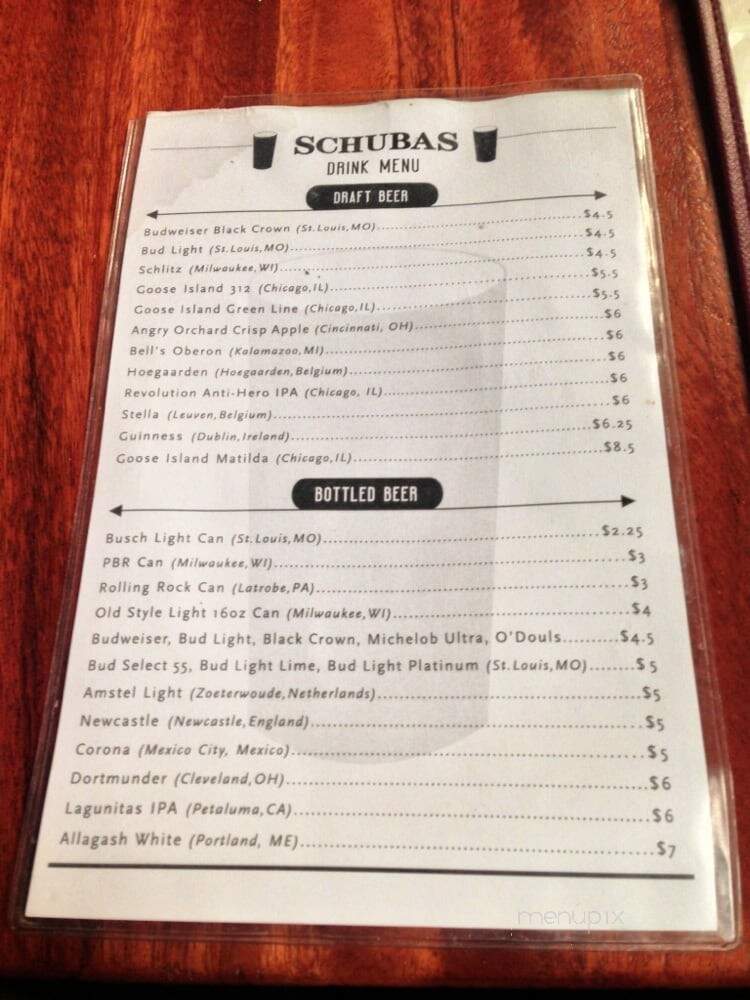 Schubas - Chicago, IL menu_pic