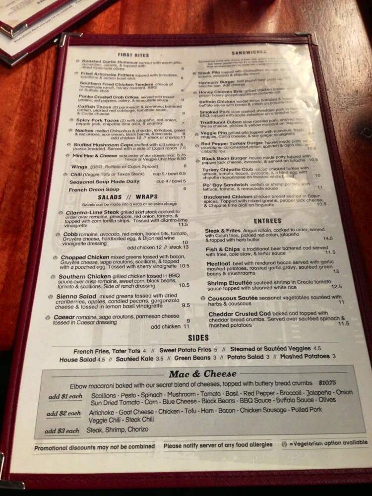 Schubas - Chicago, IL menu_pic