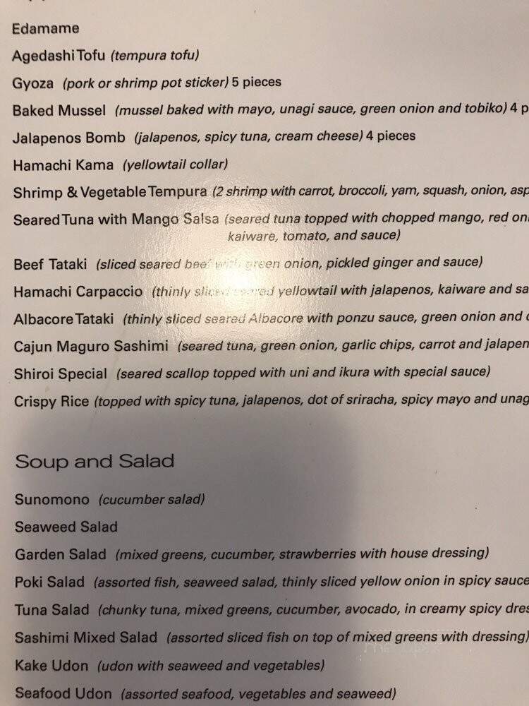 Shiroi Sushi - Glenview, IL menu_pic