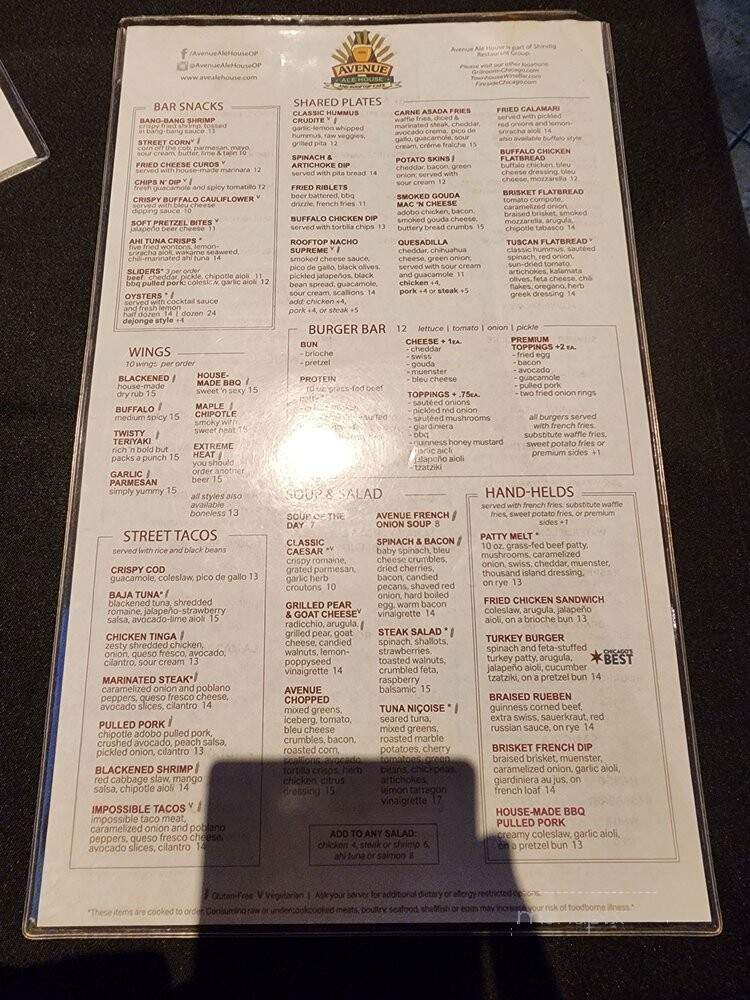 Avenue Ale House - Oak Park, IL menu_pic