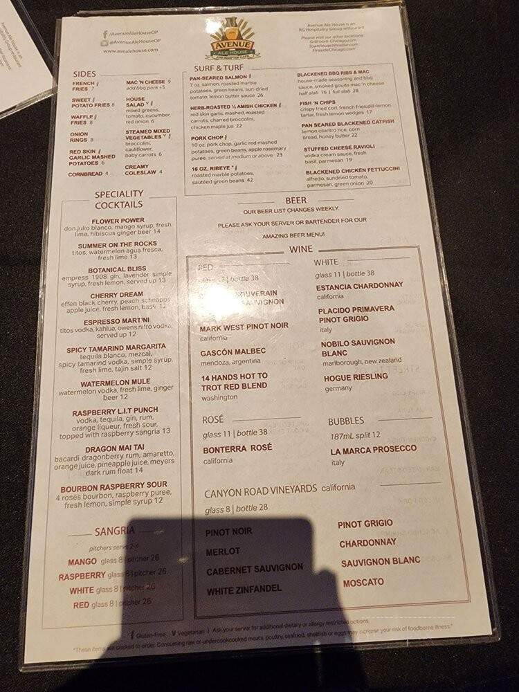 Avenue Ale House - Oak Park, IL menu_pic