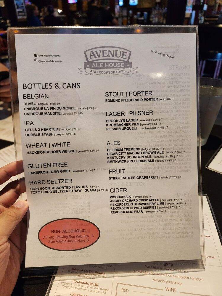 Avenue Ale House - Oak Park, IL menu_pic