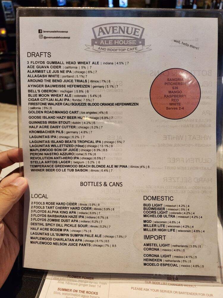 Avenue Ale House - Oak Park, IL menu_pic
