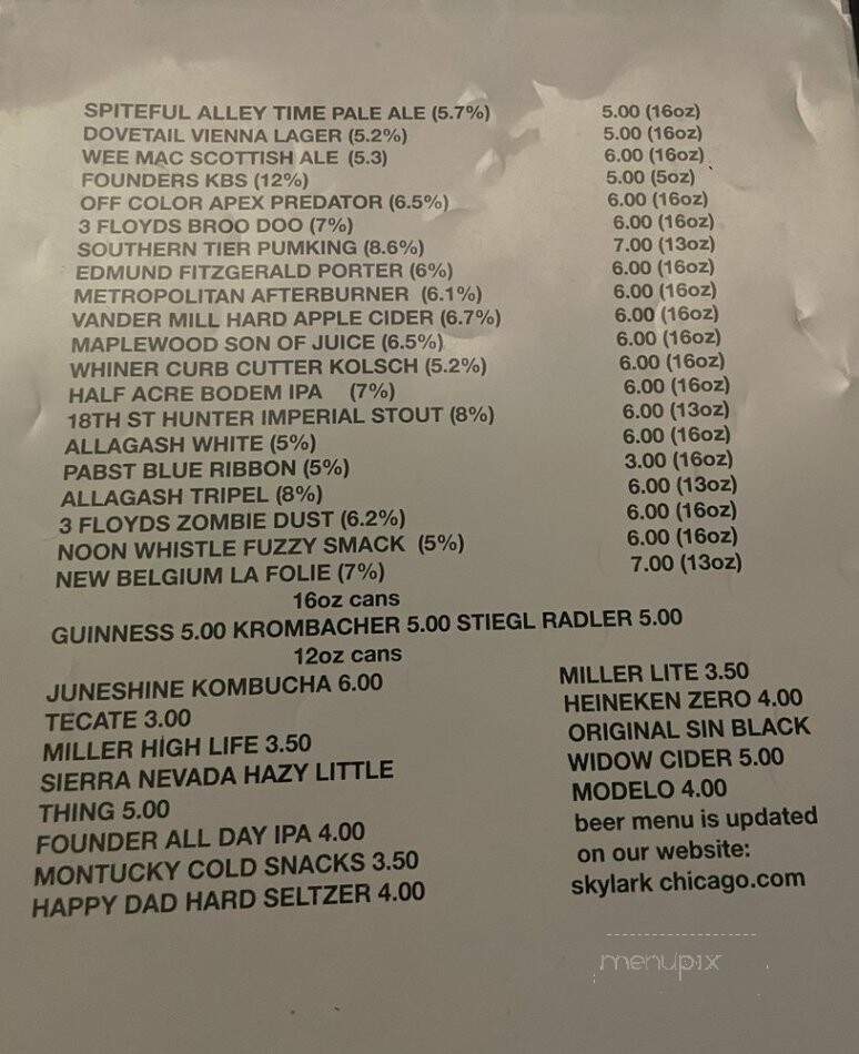 Skylark Restaurant - Chicago, IL menu_pic
