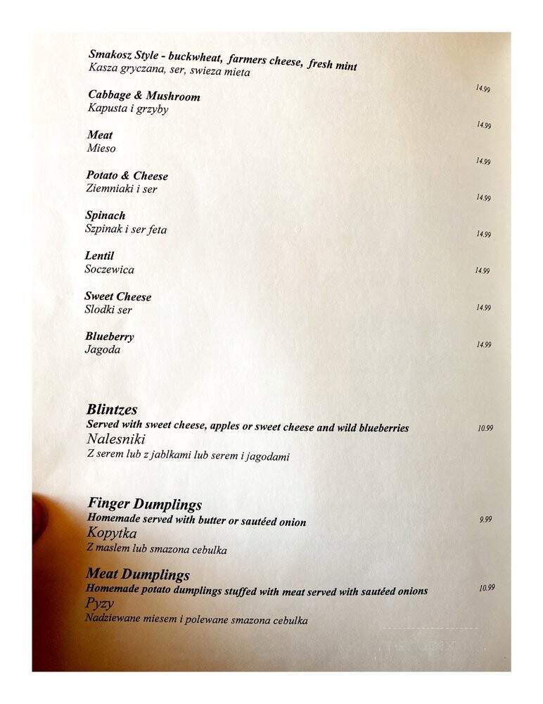 Smakosz Restaurant - Chicago, IL menu_pic