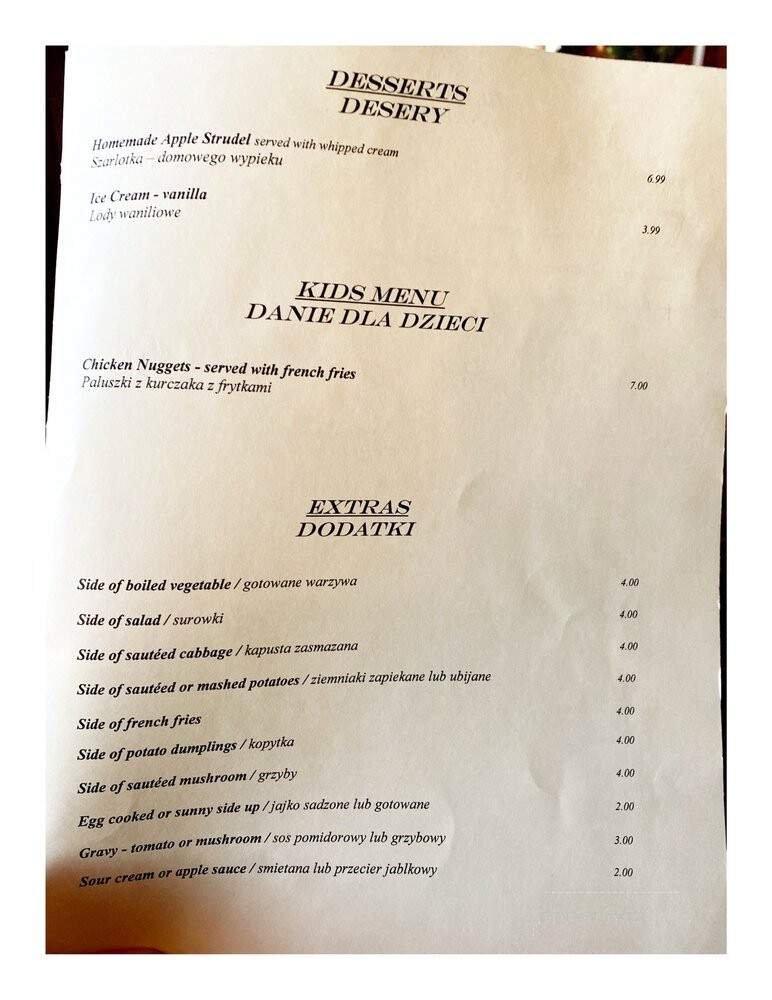 Smakosz Restaurant - Chicago, IL menu_pic
