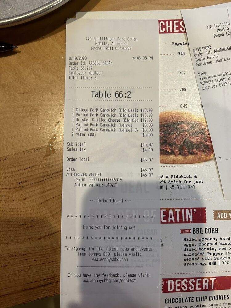 Sonny's Barbique - Chicago, IL menu_pic