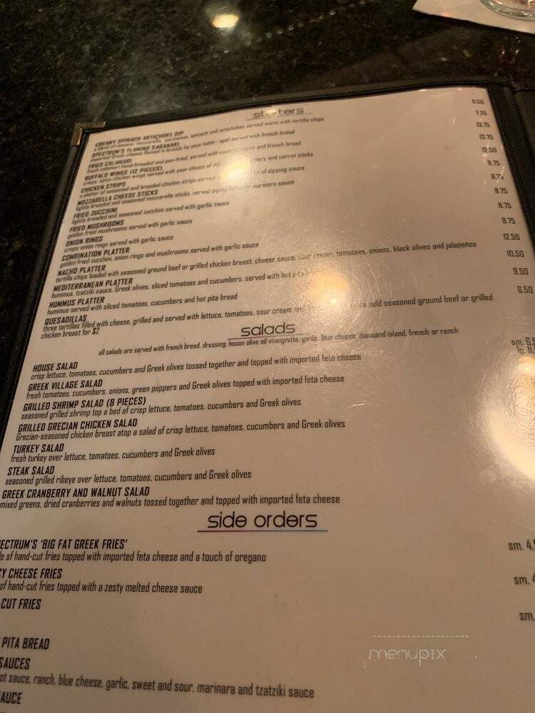 Spectrum Bar & Grill - Chicago, IL menu_pic